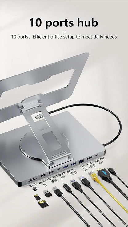 Blueendless 10-in-1 USB-C Hub & iPad Holder – 4K 60Hz Docking Station with 100W PD Charging