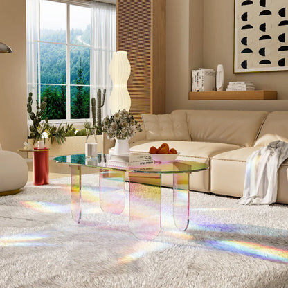 LUVODI Iridescent Clear Acrylic Coffee Table - Shatterproof Sofa Side End Table for Living Room Lounger Room Home Office Decor