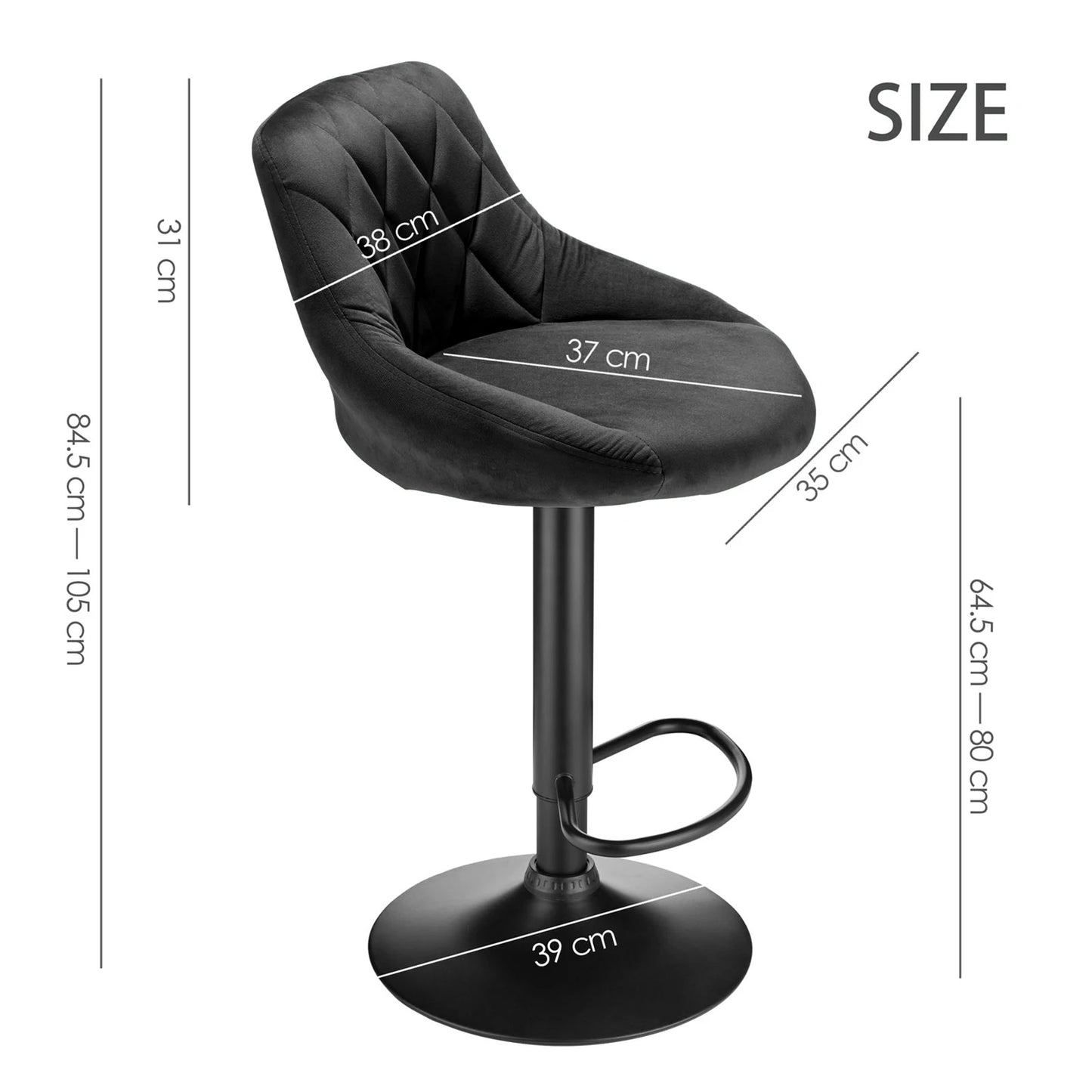 Set of 2 Swivel Velvet Bar Stools – Height Adjustable Chairs with Backrest