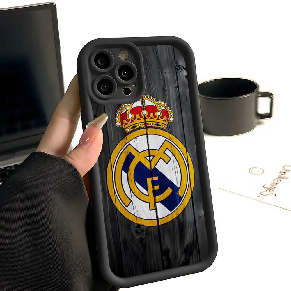 R-Real M-MadridE-S Phone Case Simple Solid Color Frosted Silicone For IPhone 17 16 13 12 15 14 Promax Plus All Inclusive Drop P