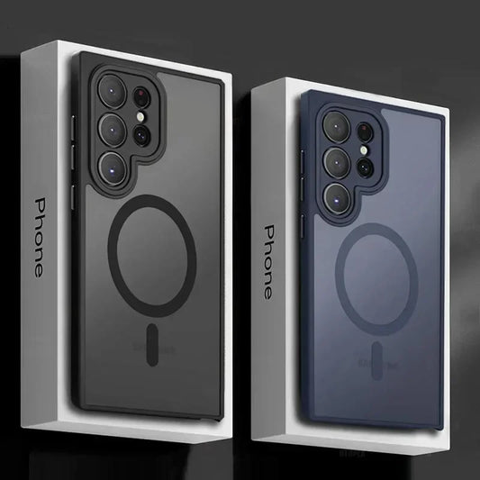 Magnetic Luxury Matte Phone Case For Samsung Galaxy S26 S25 S24 S23 Ultra Plus FE Lens Protect Wireless Charge Shockproof Cover