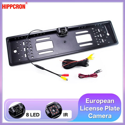 Hippcron Car Plate Camera Rear View Wireless EU European License Frame Waterproof Night Vision Reverse Backup  8 LED Camera
