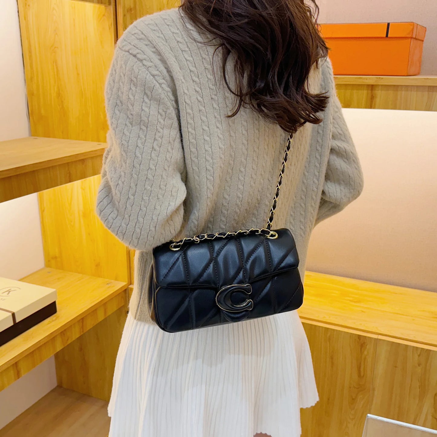Quilted Stitch Chain Shoulder Crossbody Top Handle Bag Women Fashion Trendy Hobo Handbag Hot Selling