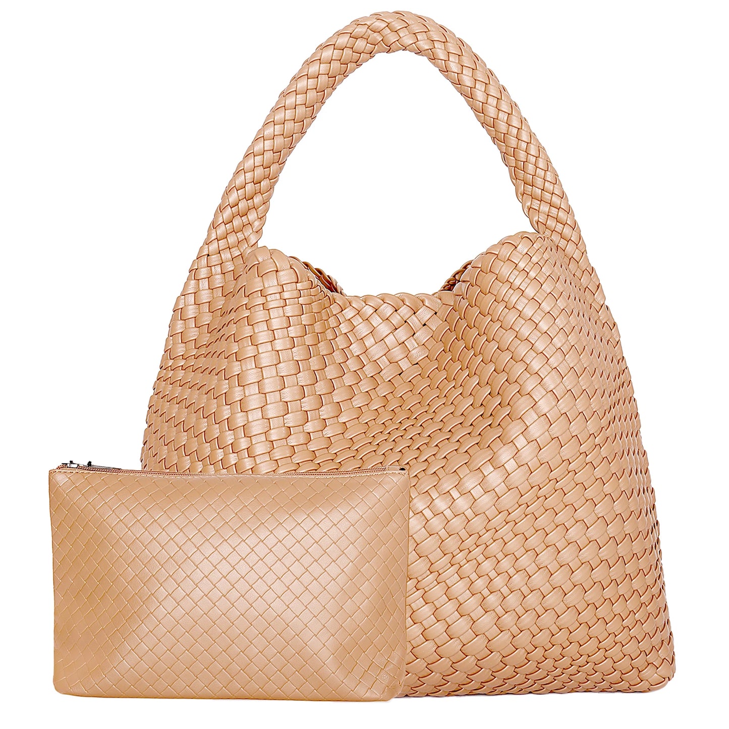 Woven Tote Bag for Women – Large Soft Leather Shoulder Bag with Purse