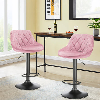 Set of 2 Swivel Velvet Bar Stools – Height Adjustable Chairs with Backrest