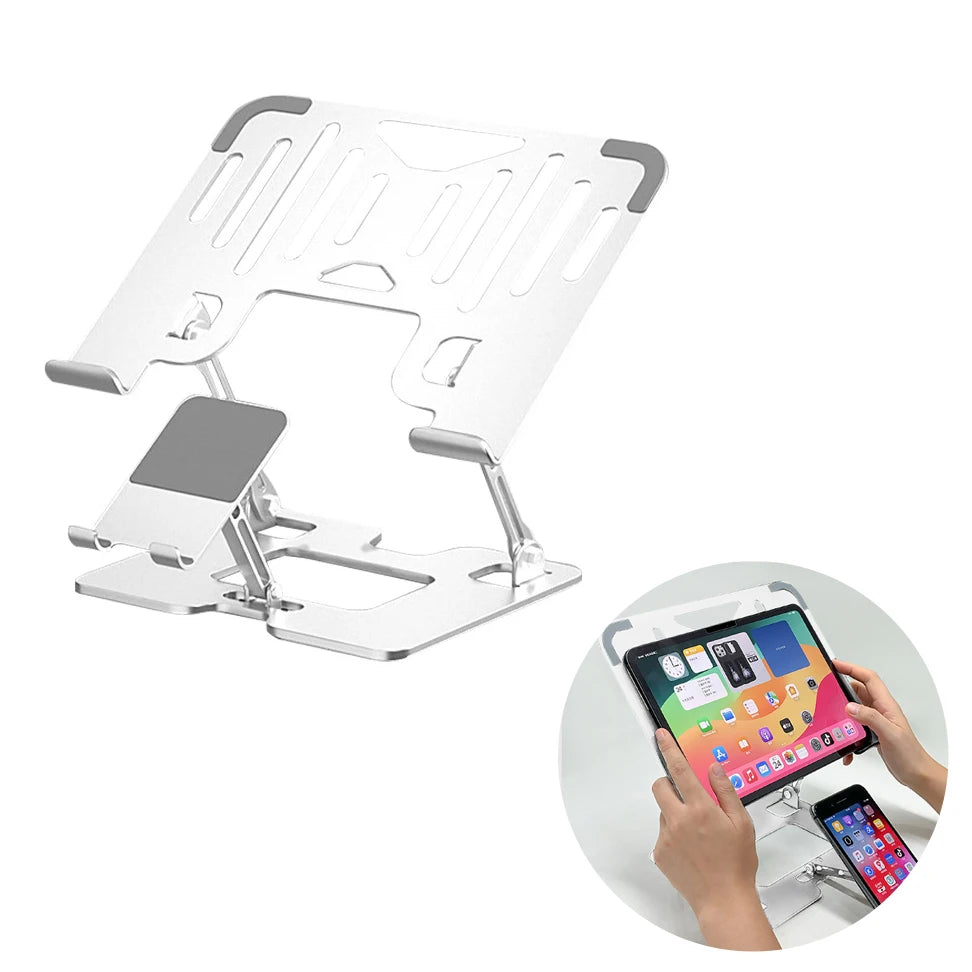 MultiFunctional Stand With Foldable Enhances Ventilation Adjustable Laptop Stand With Adjustable Phone Mount for Office Homes