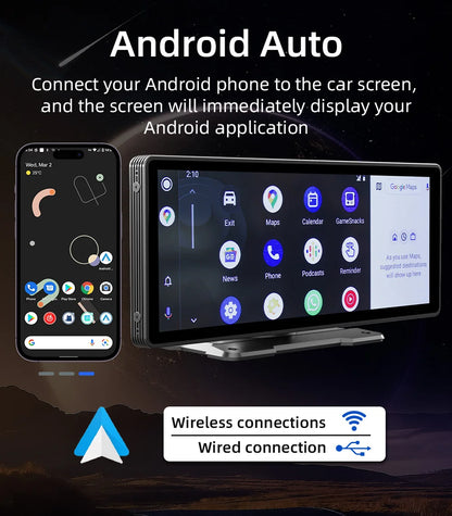 BQCC 10.26” Wireless CarPlay Screen – Portable Car Display with Rear Camera & Android Auto