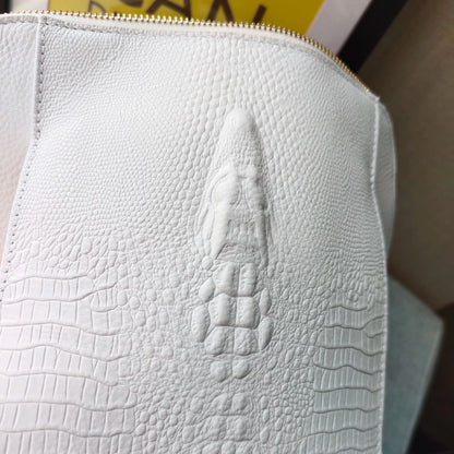 Zency 100% Genuine Leather White Crocodile Pattern Women’s Backpack – Luxury A4 & Laptop Bag