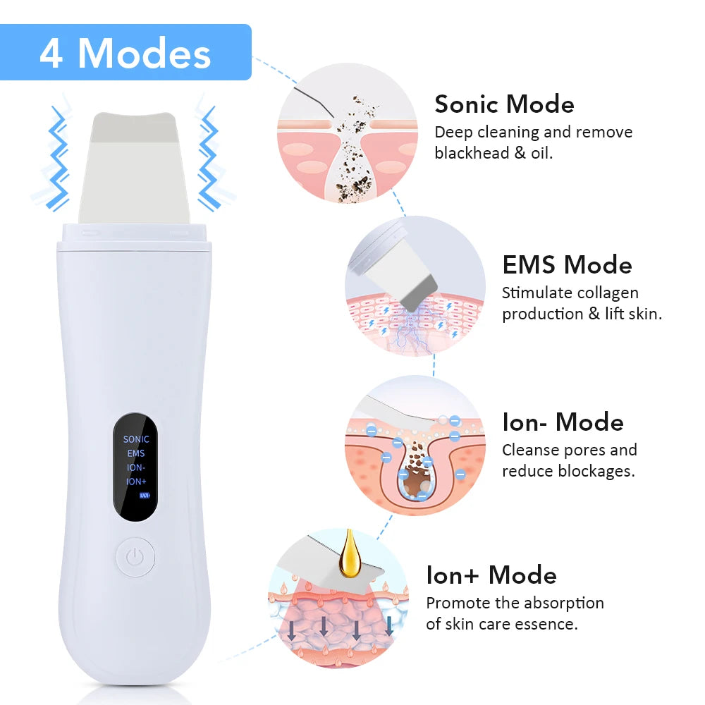 Ultrasonic Skin Scrubber – 4 Mode Facial Deep Cleansing & Lifting Device