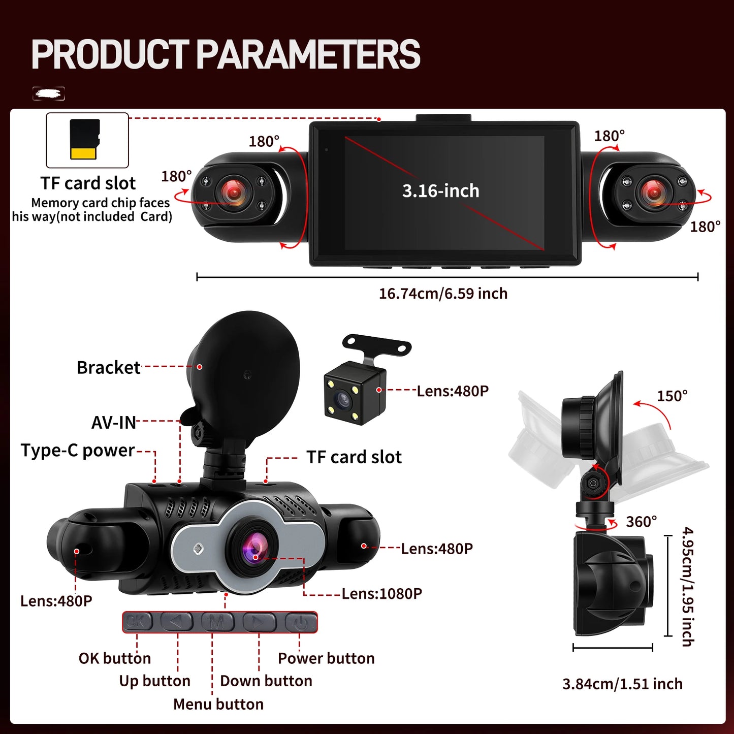 1080P 4-Camera Dash Cam – Full Protection Recording System