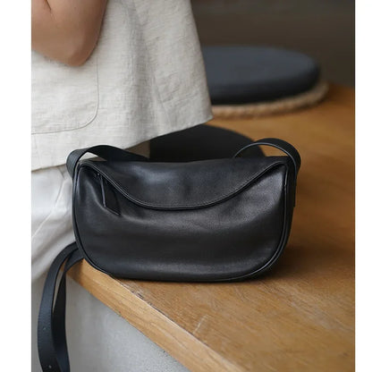 Genuine Leather Crossbody Saddle Bag – Luxury Cowhide Large Capacity Shoulder Handbag