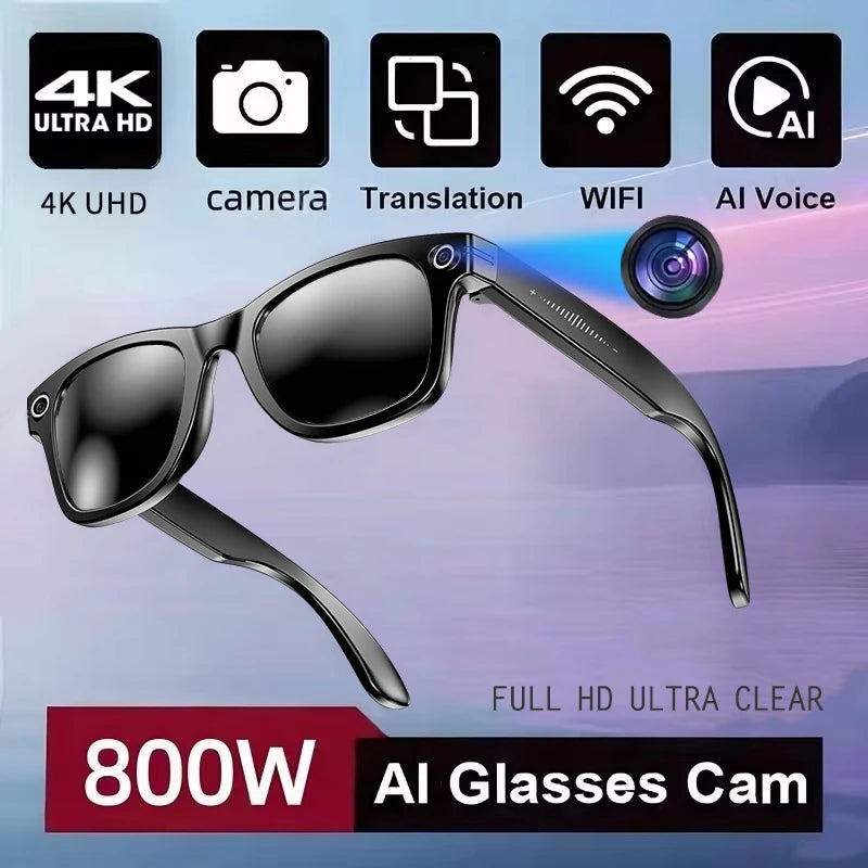 AI Smart Camera Glasses – Photo/Video Recording, Translation & Call Sunglasses (Waterproof)