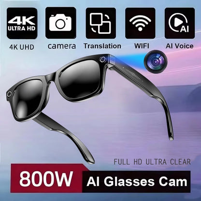 AI Smart Camera Glasses – Photo/Video Recording, Translation & Call Sunglasses (Waterproof)