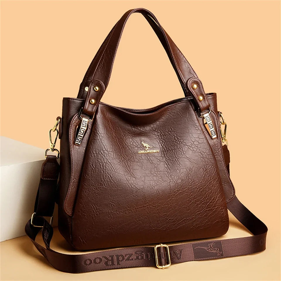 Genuine Soft Leather Women’s Handbag – Large Capacity Top Handle Shoulder & Crossbody Bag