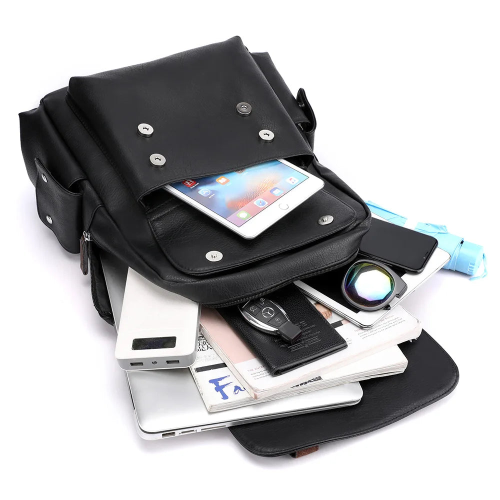 Large Capacity PU Leather Backpack Casual Business Computer Bag Travel Student Bookbag Outdoor Trip Backpack Men's City Simpl...