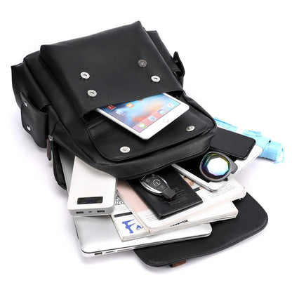 Large Capacity PU Leather Backpack Casual Business Computer Bag Travel Student Bookbag Outdoor Trip Backpack Men's City Simpl...