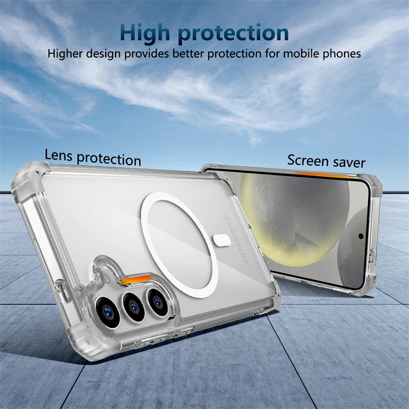 Shockproof Armor Transparent Case For Samsung Galaxy S26 S25 S24 S23 S22 Note 20 Ultra Plus FE S24FE S23FE Magsafe Charge Cover