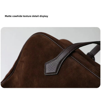 Premium Cowhide Boston Bag – Genuine Leather Large Capacity Women’s Bowling & Messenger Bag