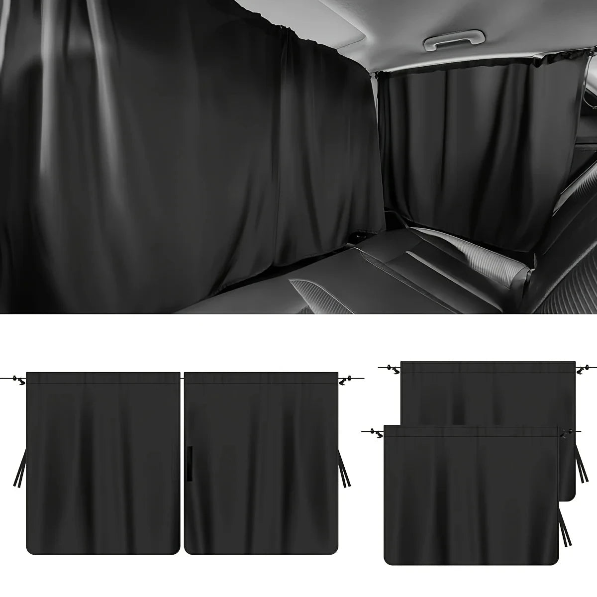 4PCS Car Privacy Curtain Set – Detachable Window Shades for Travel & Camping