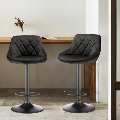 Set of 2 Swivel Velvet Bar Stools – Height Adjustable Chairs with Backrest