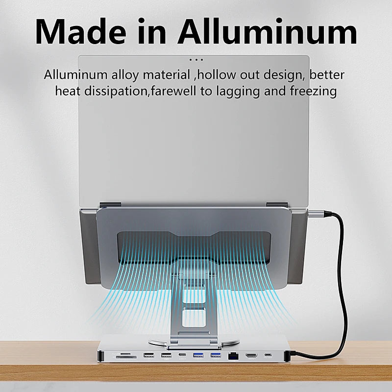 Blueendless 10-in-1 USB-C Hub & iPad Holder – 4K 60Hz Docking Station with 100W PD Charging