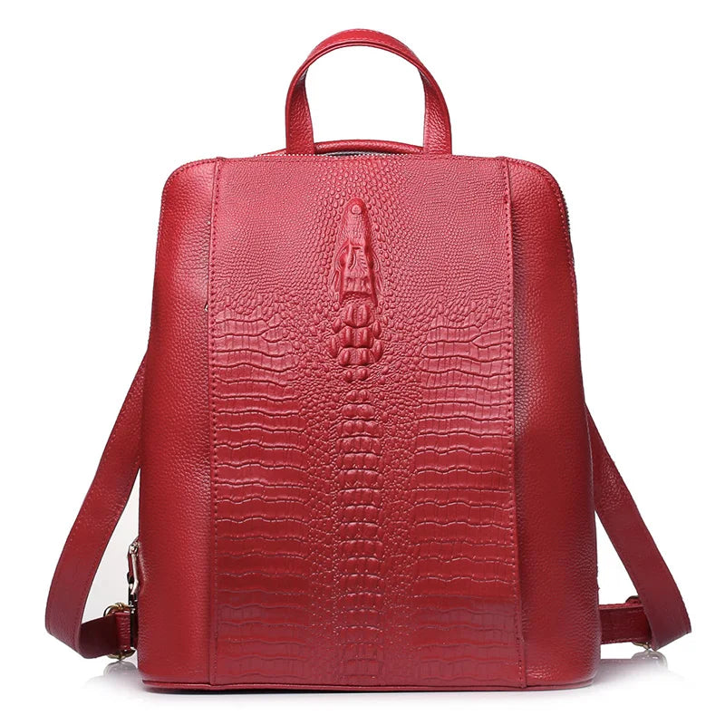Zency 100% Genuine Leather White Crocodile Pattern Women’s Backpack – Luxury A4 & Laptop Bag