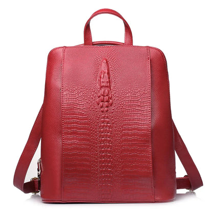 Zency 100% Genuine Leather White Crocodile Pattern Women’s Backpack – Luxury A4 & Laptop Bag
