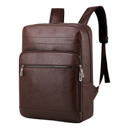 Men's Casual Leather Backpack Waterproof Travel Bag Business Commuting Style 14 Inch Laptop Capacity PU Leather Backpack