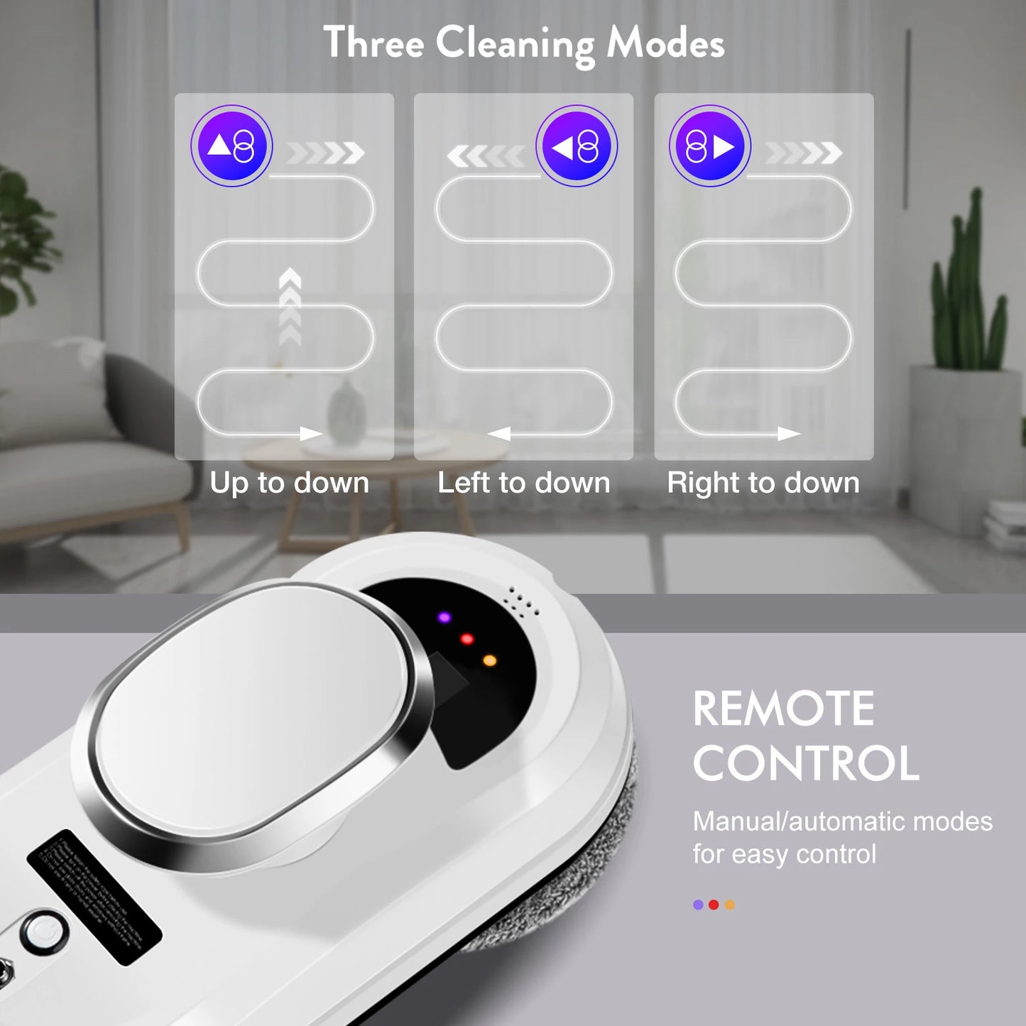 Automatic Window Cleaning Robot with Auto Spray & Safety Rope - Smart Glass Cleaner for Home Use with Remote Control