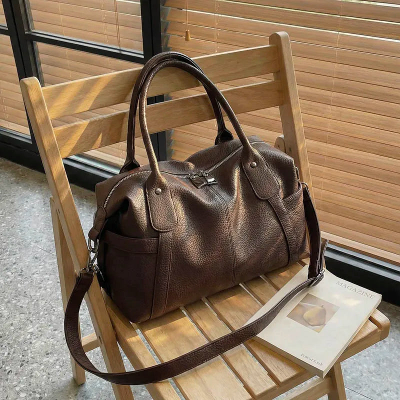 Luxury Women Shoulder Bag Soft Leather Retro Solid Color Crossbody Bags Large Capacity Handbags Fashion Travel Commuter Tote Sac