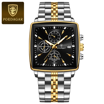 POEDAGAR Men’s Waterproof Chronograph Watch – Stainless Steel Quartz Watch