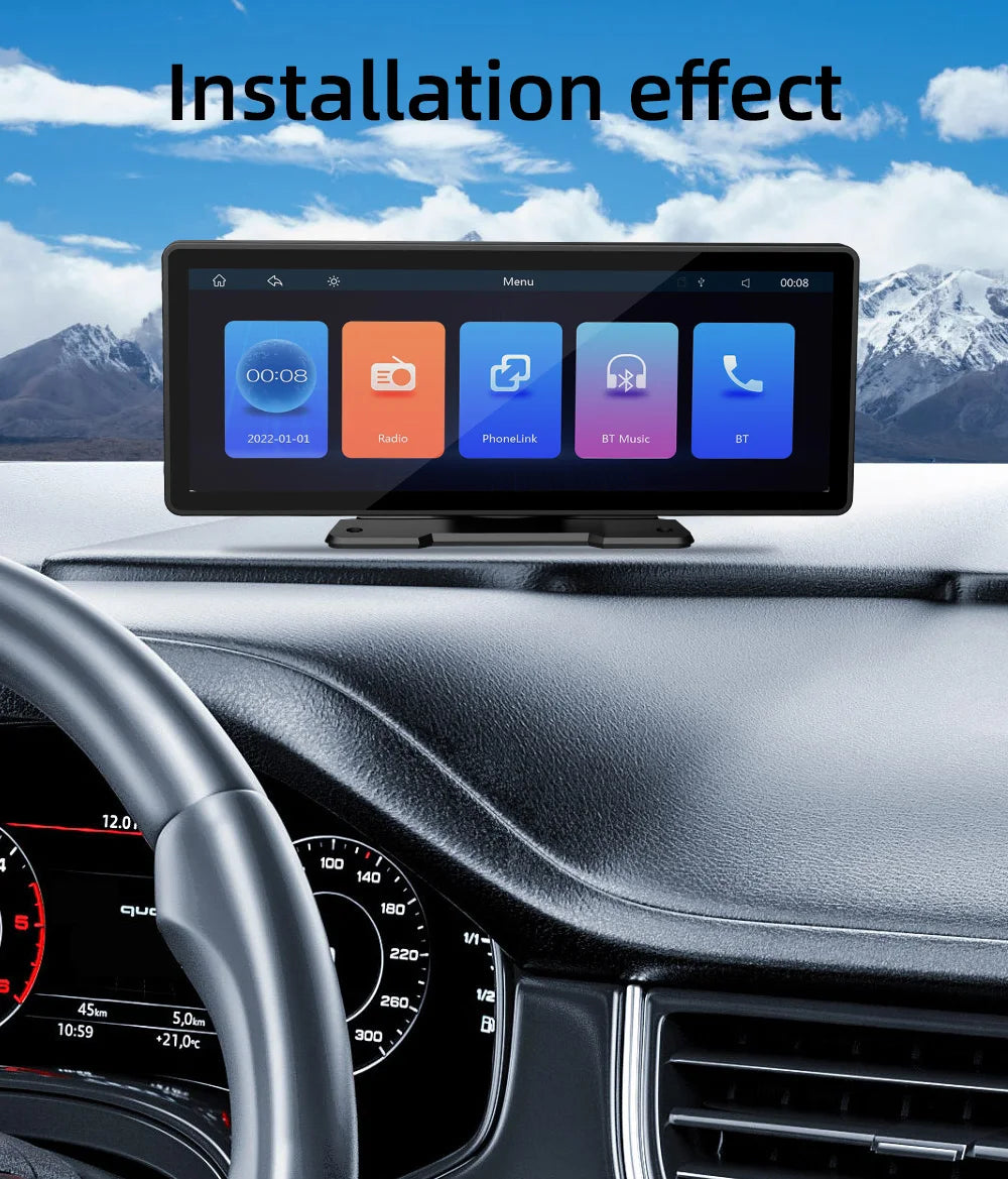 BQCC 10.26” Wireless CarPlay Screen – Portable Car Display with Rear Camera & Android Auto