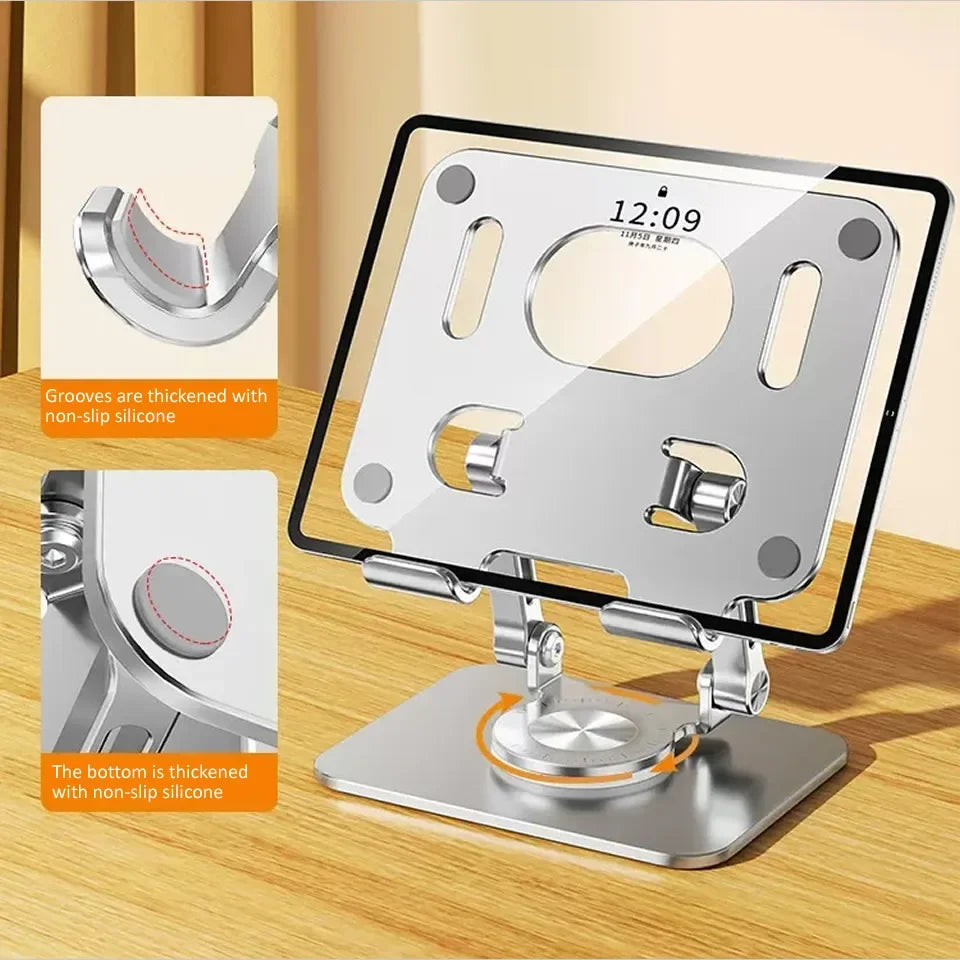 360° Rotating Tablet Stand – Adjustable Foldable Aluminum Holder for iPad & Phone