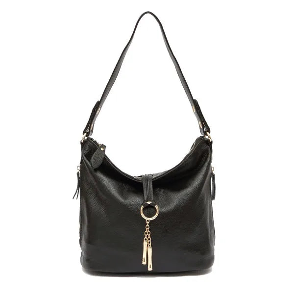 Zency Genuine Leather Women’s Hobo Bag – Elegant Medium Shoulder Handbag with Ring Detail