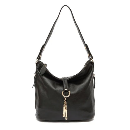 Zency Genuine Leather Women’s Hobo Bag – Elegant Medium Shoulder Handbag with Ring Detail