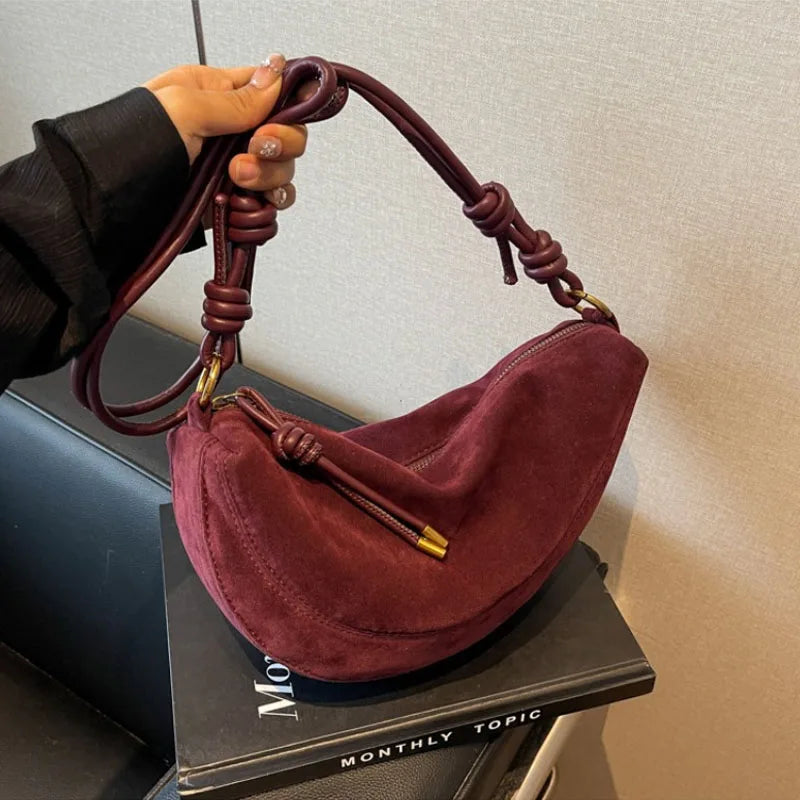 Faux Suede Women’s Shoulder Bag – Trendy Underarm Crossbody Dumpling Style Handbag