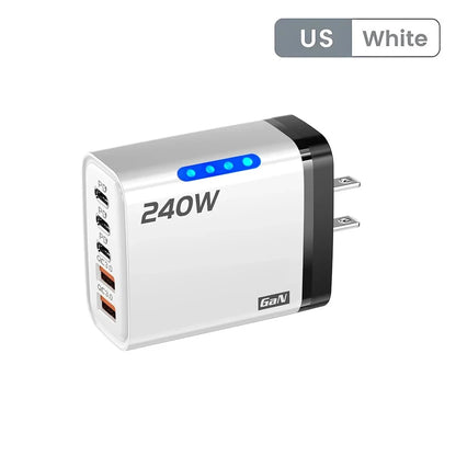 240W GaN USB-C Charger 5-in-1 – Fast Charging Power Adapter (EU/US Plug)