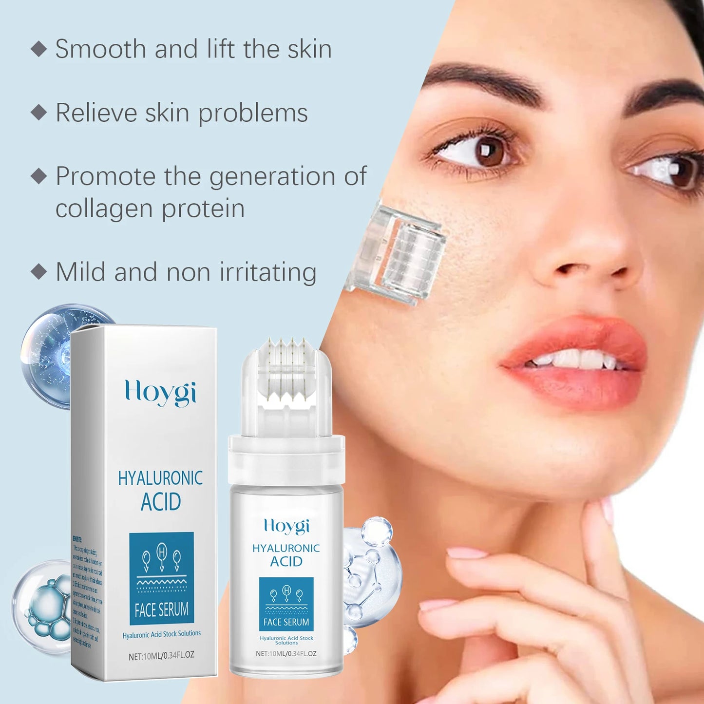 0.25mm Micro Needle Essence Hyaluronic Acid Microneedle Roller Facial Serum Hydrating Brightening Pore Refining Beauty Skin Care