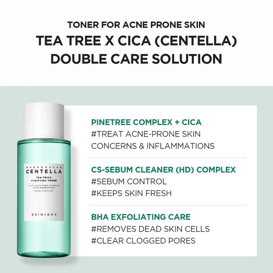 SKIN1004 Tea Tree & Centella Toner for Acne, Oil Control & Soothing, Madagascar Centella Asiatica, Korean Skincare，210ml