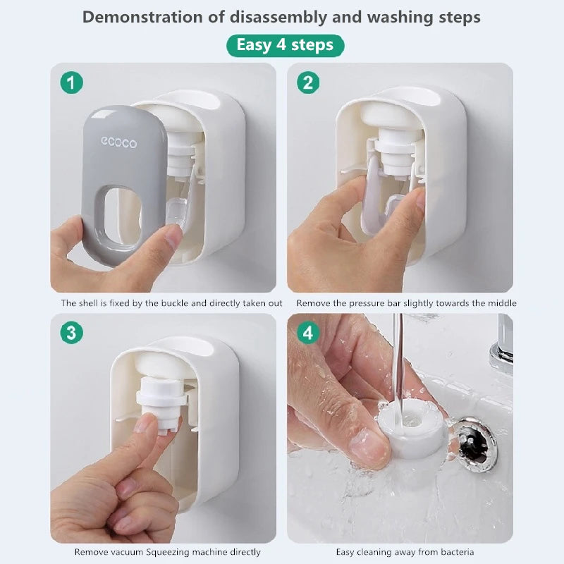 Automatic Toothpaste Dispenser Set – Wall Mounted Toothbrush Holder & Dust-Proof Organizer