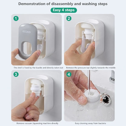 Automatic Toothpaste Dispenser Set – Wall Mounted Toothbrush Holder & Dust-Proof Organizer