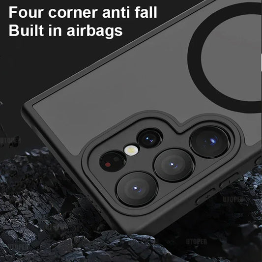 Magnetic Luxury Matte Phone Case For Samsung Galaxy S26 S25 S24 S23 Ultra Plus FE Lens Protect Wireless Charge Shockproof Cover