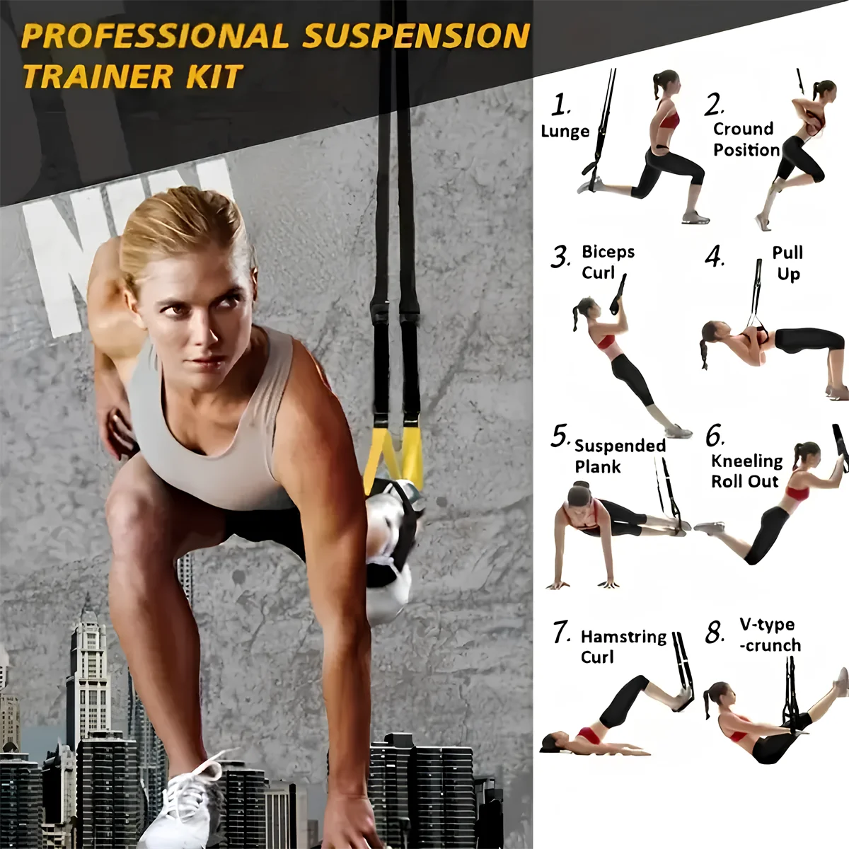 Suspended Training Belt with Bungee Storage Bag for Pull-ups, Pilates, Strength Training and Resistance Home Exercise Supplies