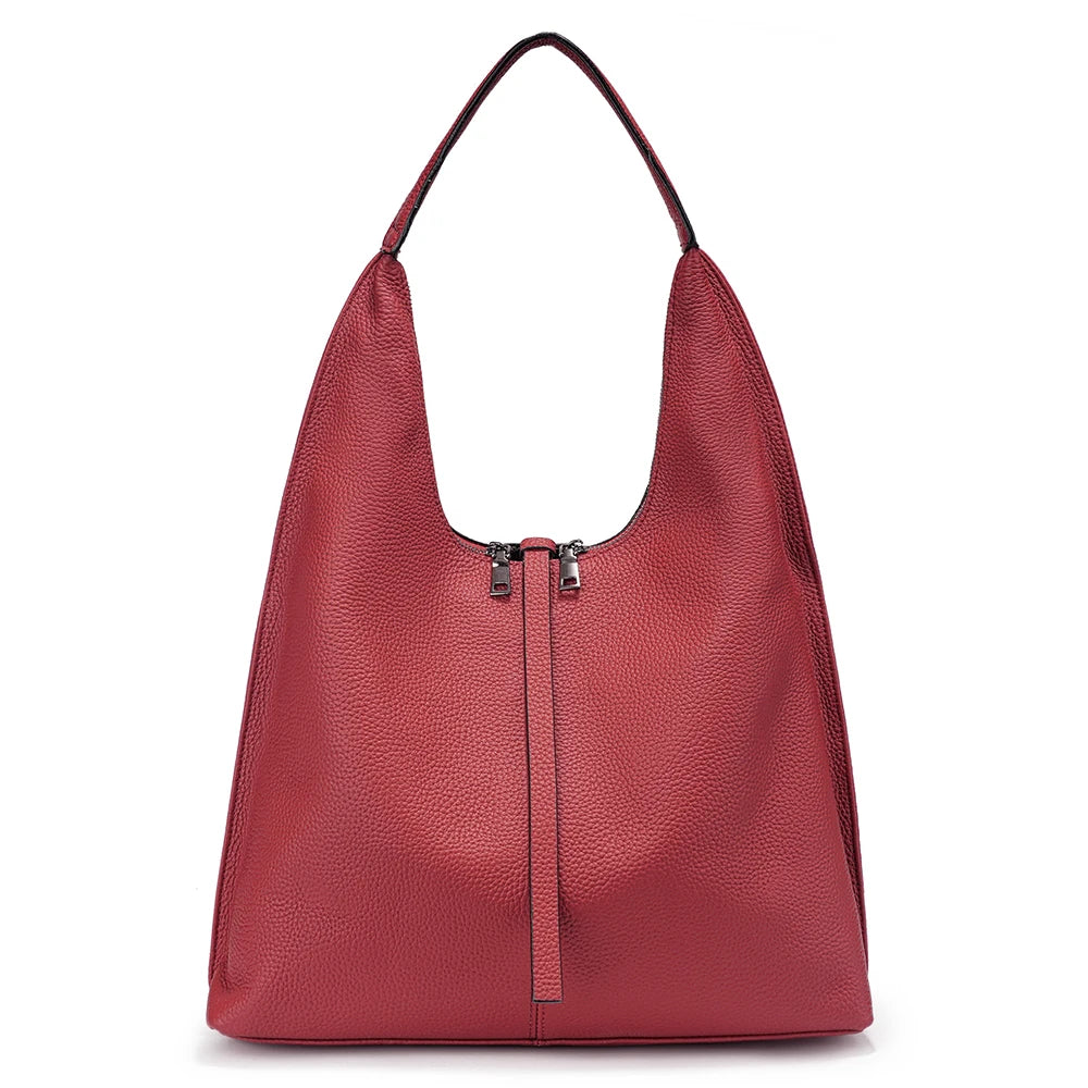 Zency Genuine Leather Hobo Bag – Large Capacity Cowhide Shoulder Tote for Women