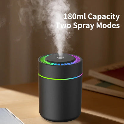 Mini USB Air Humidifier 180ml – Aroma Diffuser & Essential Oil Mist Maker with LED Light