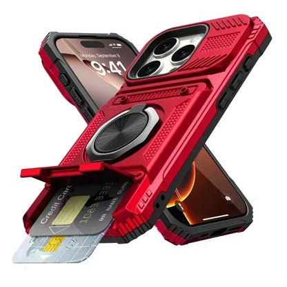 Case For iPhone 17 16 15 14 13 Pro Max Plus 17 Air Magnetic Rotated Ring Kickstand Heavy Duty Drop Protection Wallet Armor Cover
