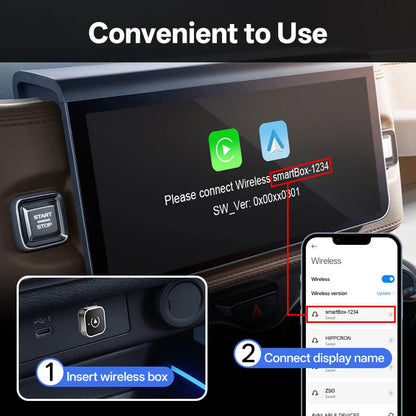 Hippcron 2in1 Wireless CarPlay Android Auto Mini Box Plug&Play Automatic Connection Compatible Bluetooth OTA Wifi For Car Radio