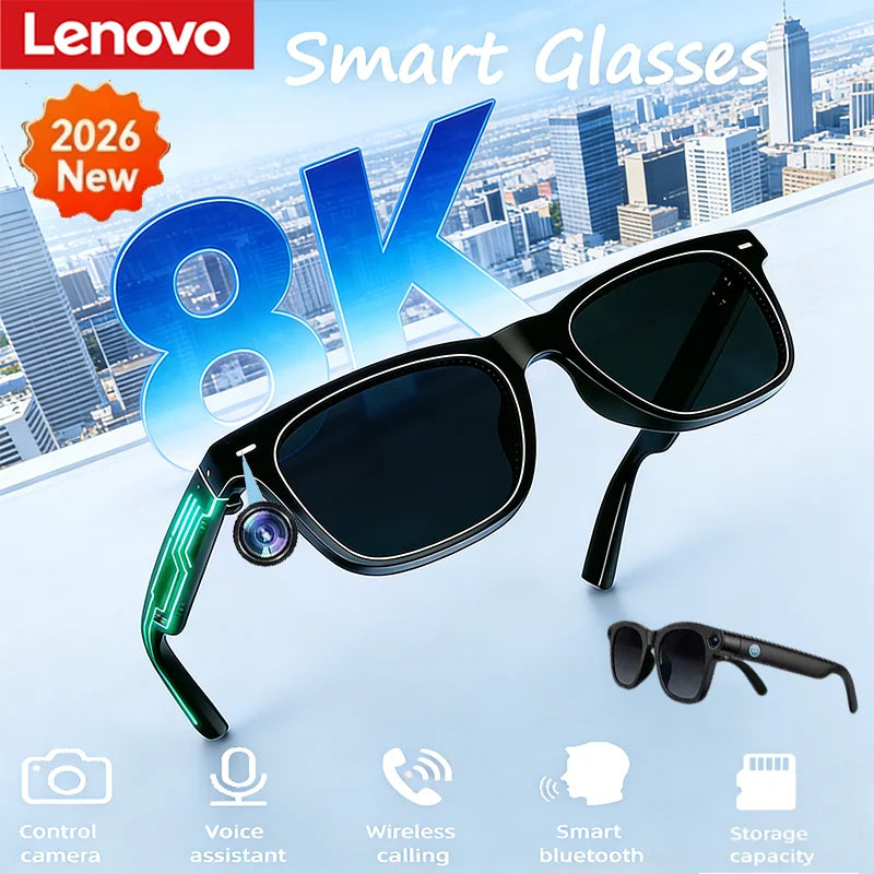 Lenovo 8K AI Smart Camera Glasses Remote Control Touch Photo Recording Translator Voice Assistant Wireless Bluetooth5.3 Sunglass