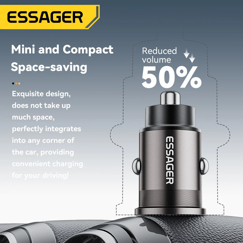 Essager 45W Car Charger Fast Charging Dual Port  PD QC3.0 Type-C Quick Charger for iPhone 16 15 14 Samsung Xiaomi Huawei Oppo