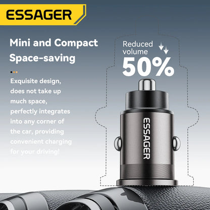 Essager 45W Car Charger Fast Charging Dual Port  PD QC3.0 Type-C Quick Charger for iPhone 16 15 14 Samsung Xiaomi Huawei Oppo